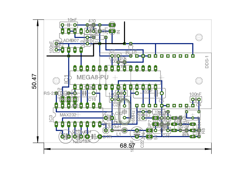 Board-layout of the scalar network analyzer.